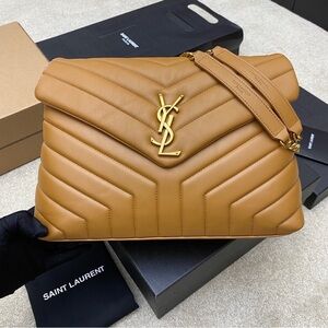 Yves Saint Laurent Camel Quilted Shoulder Bag with Gold Accent